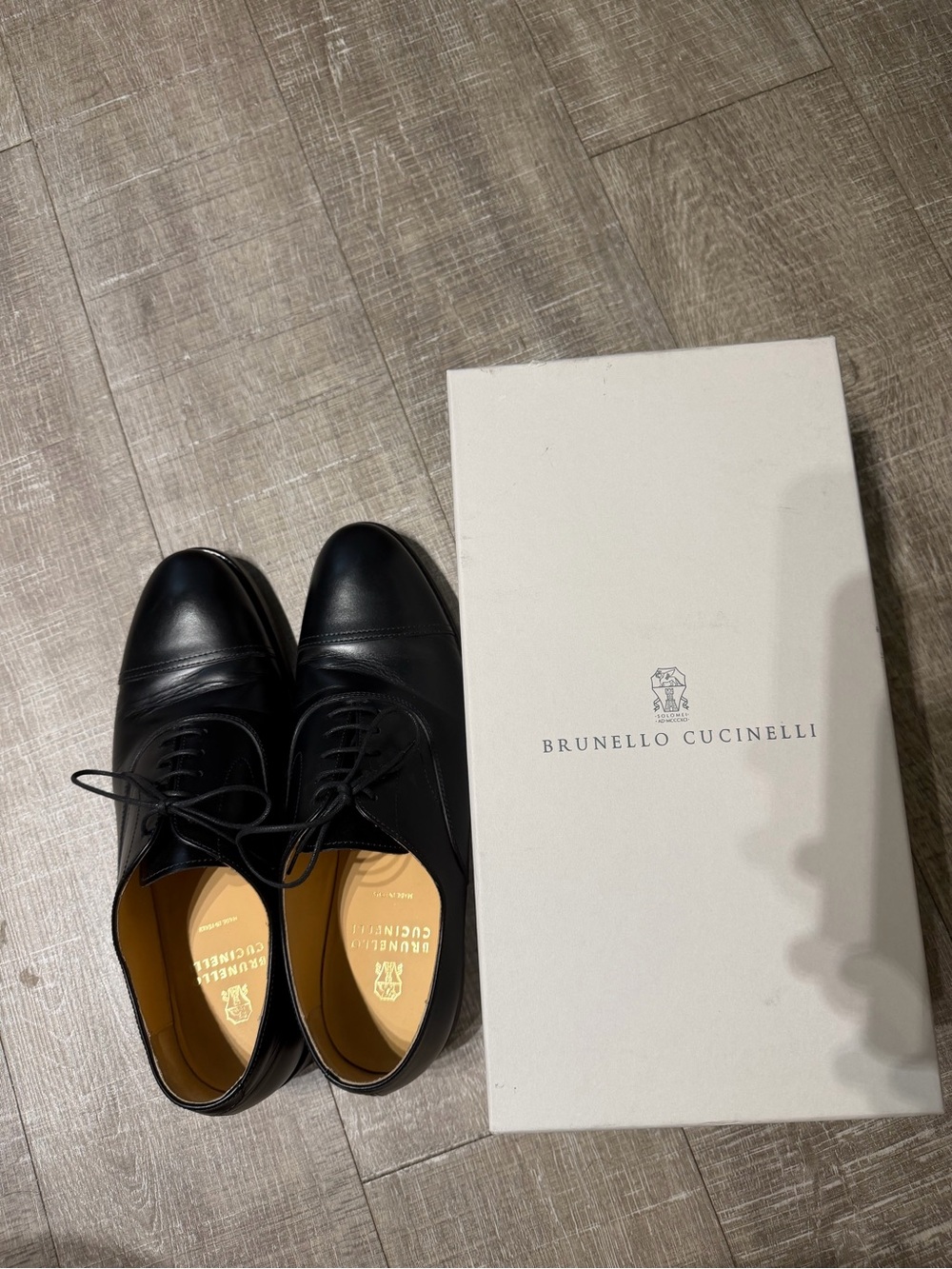 Brunello Cucinelli Black Leather Cap-Toe Derby Oxfords